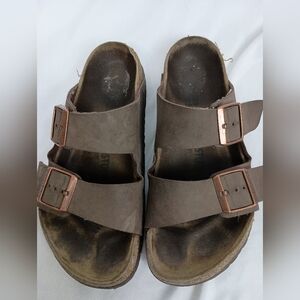 Birkenstock Dark Brown Summer Designer Leather Slip On Sandals (#12)
